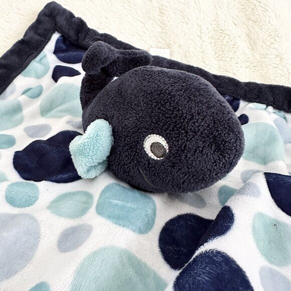 Carter's Baby Whale Lovey Security Blanket Navy Blue Trim Polka Dots Plush Toy - Picture 2 of 7